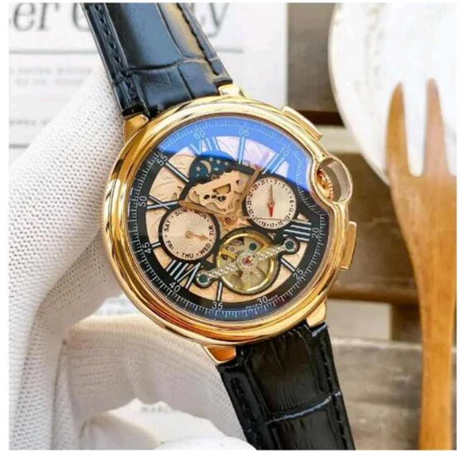 Top luxury men's watch High Quality Fashion Calfskin watchband Moon Phase Daydate mechanical automatic wristwatche Geneve Designer watches