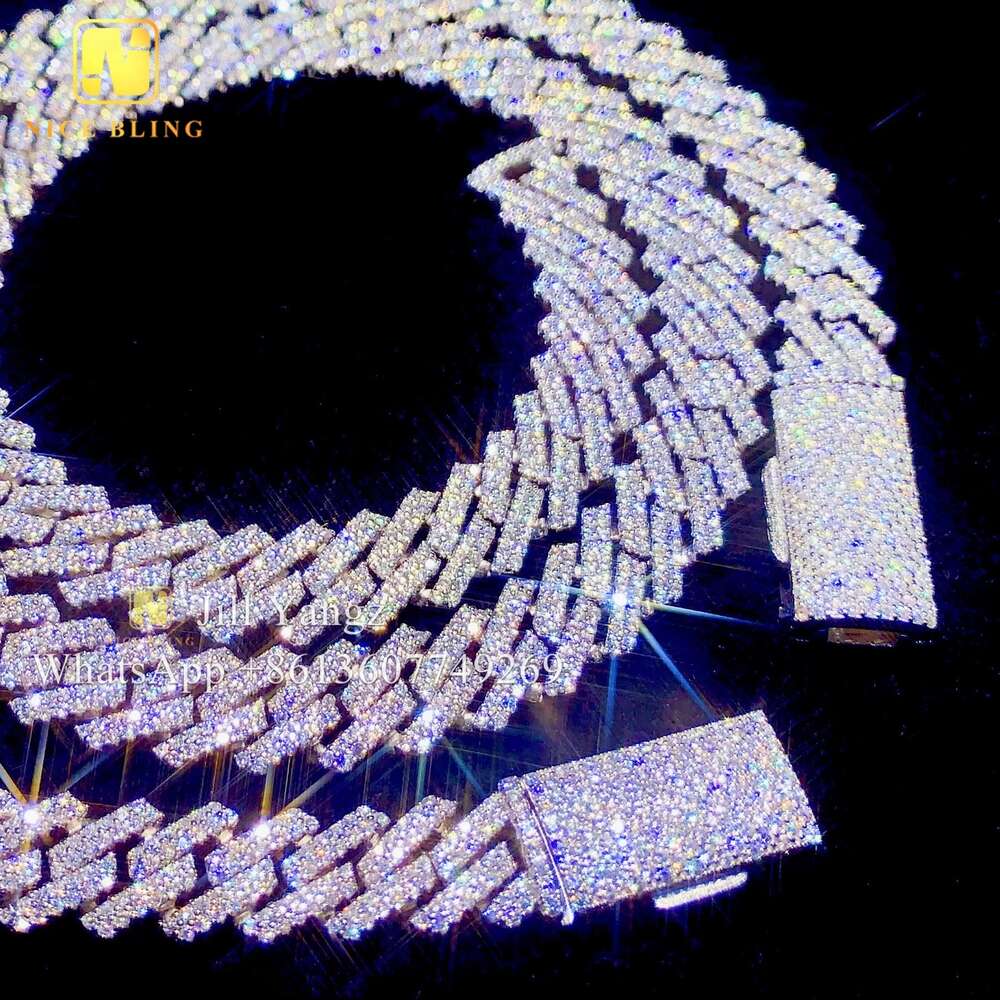 Ready Stocks 12Mm Pass Tester Monaco VVS Moissanite Diamond Gold Plated Necklace Bracelet Iced Out Cuban Chain