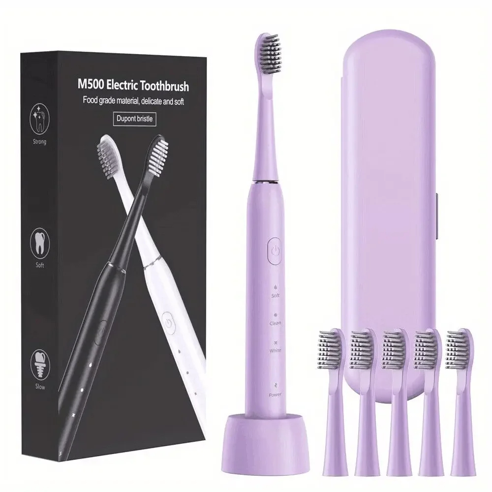 Sonic Electric Toothbrush with 6 Tooth Brush Heads IPX7 Waterproof USB Toothbrush Adult Ultrasonic Brush for Teeth Cleaning