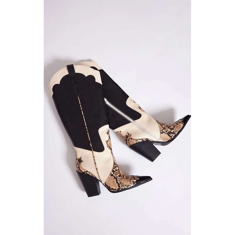 Women Western Female High Heel Leather Shoes Knee-High Cowboy Boots Stylish Autumn Vintage Long Tube Knight Boot 44