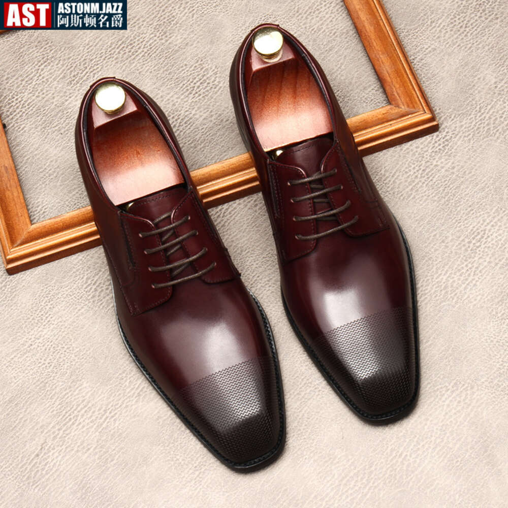 Italian Mens Dress Genuine Leather Summer 2024 New Style Fashion Square Toe Black Business Social Oxfords Shoes