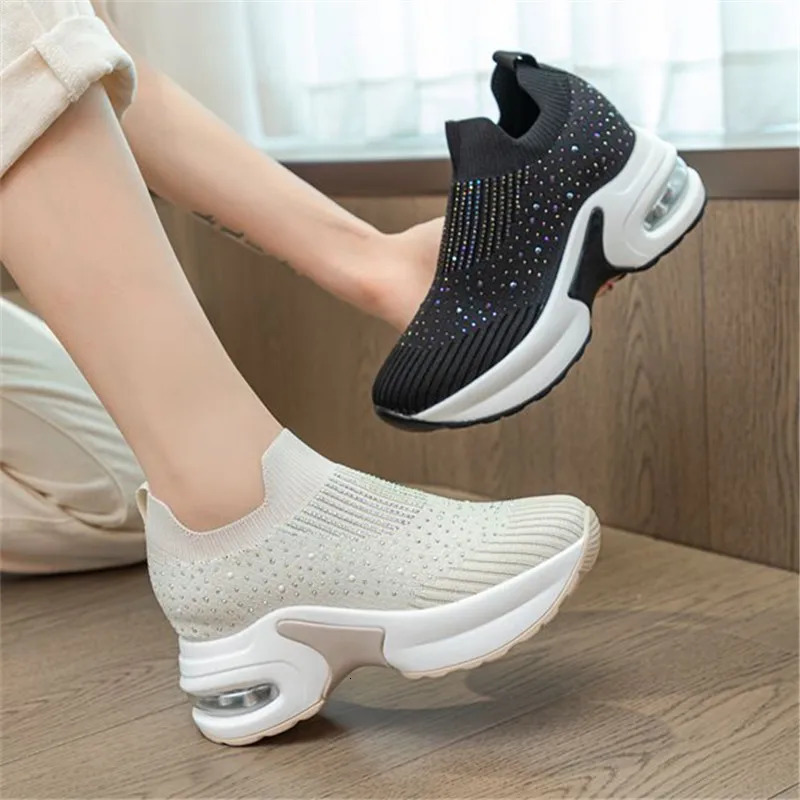 8CM Hidden Heels Platform Sneakers Women Breathable Air Mesh Wedge Sock Shoes Woman Spring Casual Shoes Zapatos De Mujer 240615