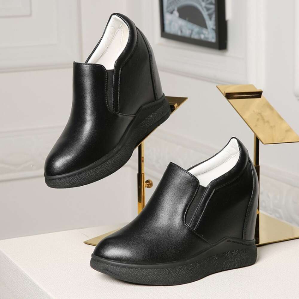 Genuine Leather Casual 7Cm Platform Hidden Wedge Fashion Sneakers Spring Autumn Women White Vulcanized Shoes