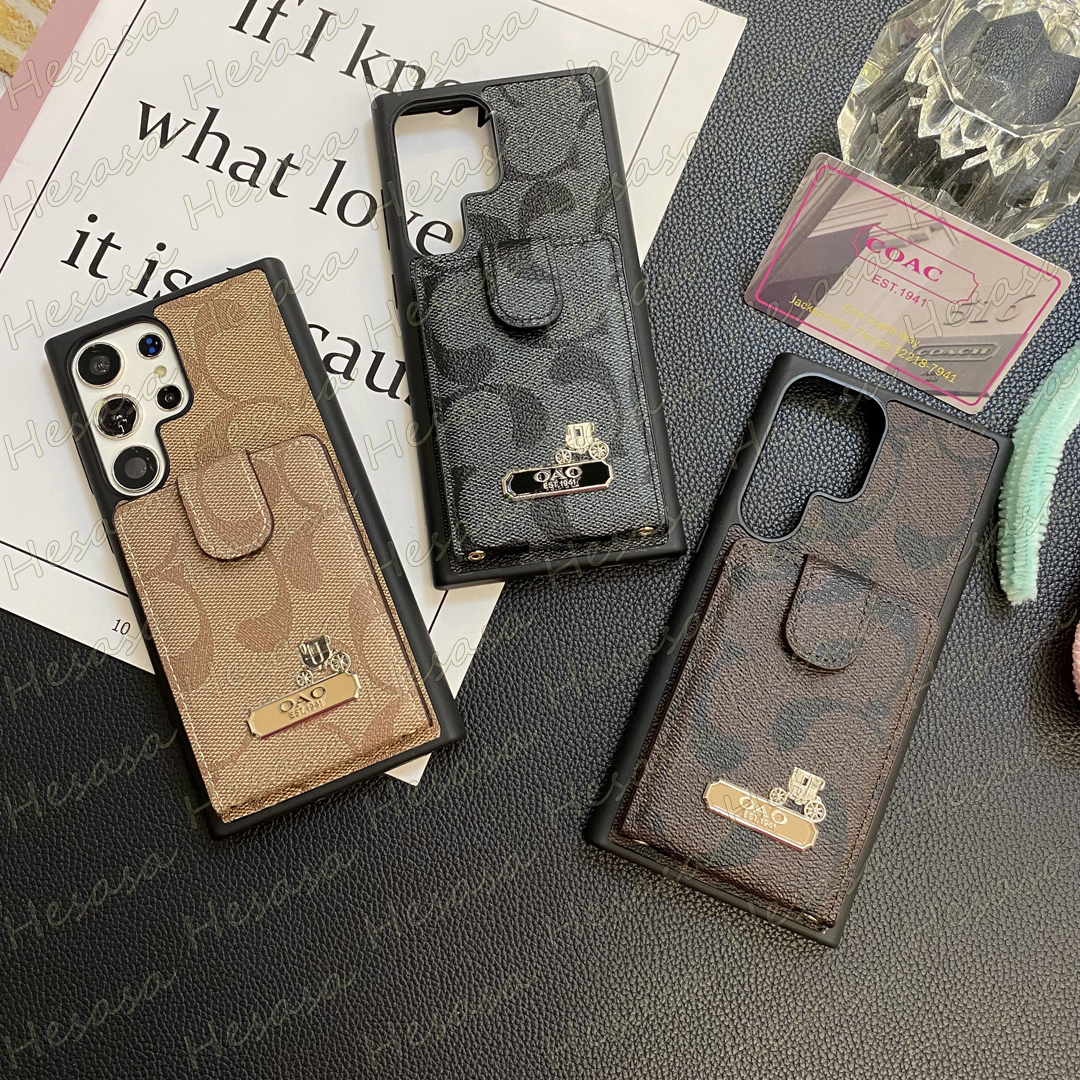 Luxurys Wallet Card Pocket Phone Case for Samsung S24 Ultra 5G S23 S22 S21 S20 Portable Shoulder Neck Strap Anti-skid Cover Letter Designer Shell Galaxy Note 20 10 Pro