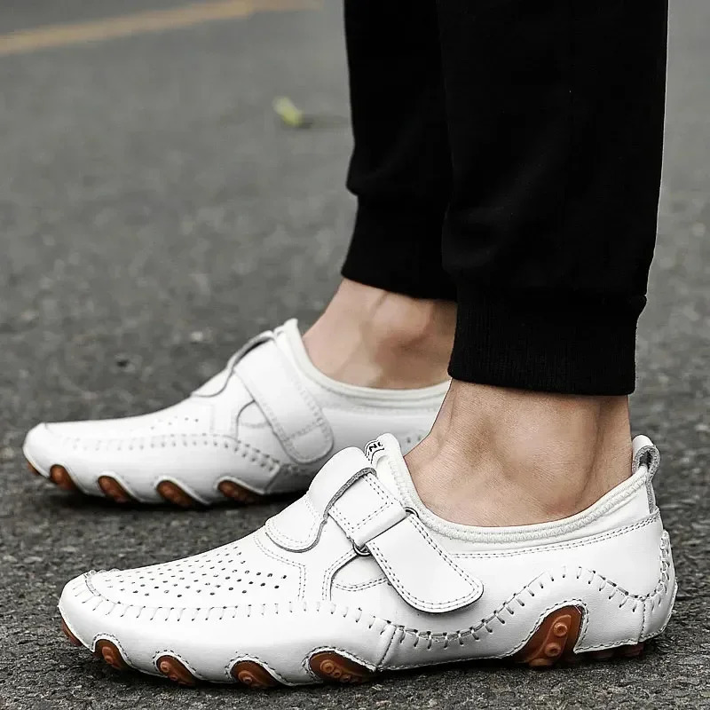 Vanmie Genuine Leather Men Casual Shoes Handmade Italian Soft Hollow Out Leather Shoes for men Breathable Summer Driving Shoes 240615