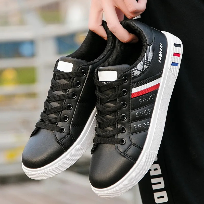 Men Korean Trend Fashion Lace Up All-match PU Leather Casual Comfortable Walking Board Shoes Chaussure Blanche 240615