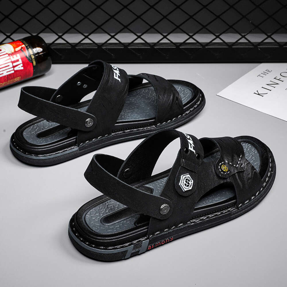 Summer New Leather Cover Foot Platform Slippers 2023 Fashion Color Matching Outdoor Sports Wading Sandals Men's Shoes