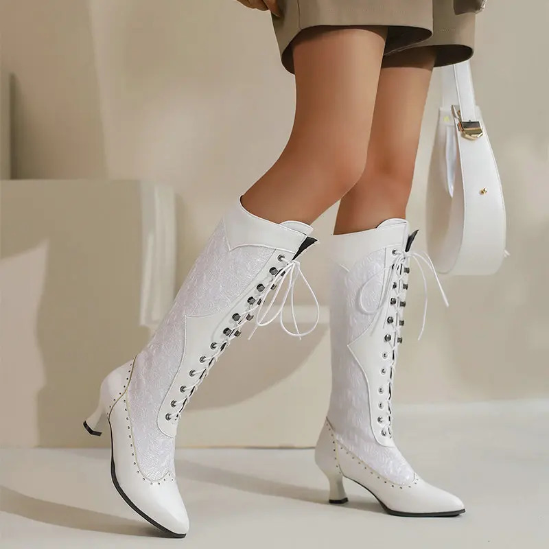 Women Vintage Victorian Boots Lace Up Long Boots Comfy Halloween Costume Characters Alice Wonderland Inspired Cosplay Shoes 240615