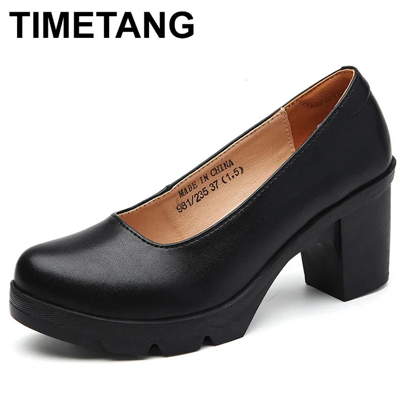 Plus Size 34-43 Round Block Heels Pumps Women Shoes Spring Shallow Med Heel Black Formal Dress Shoes Elegant Office Shoe 240615