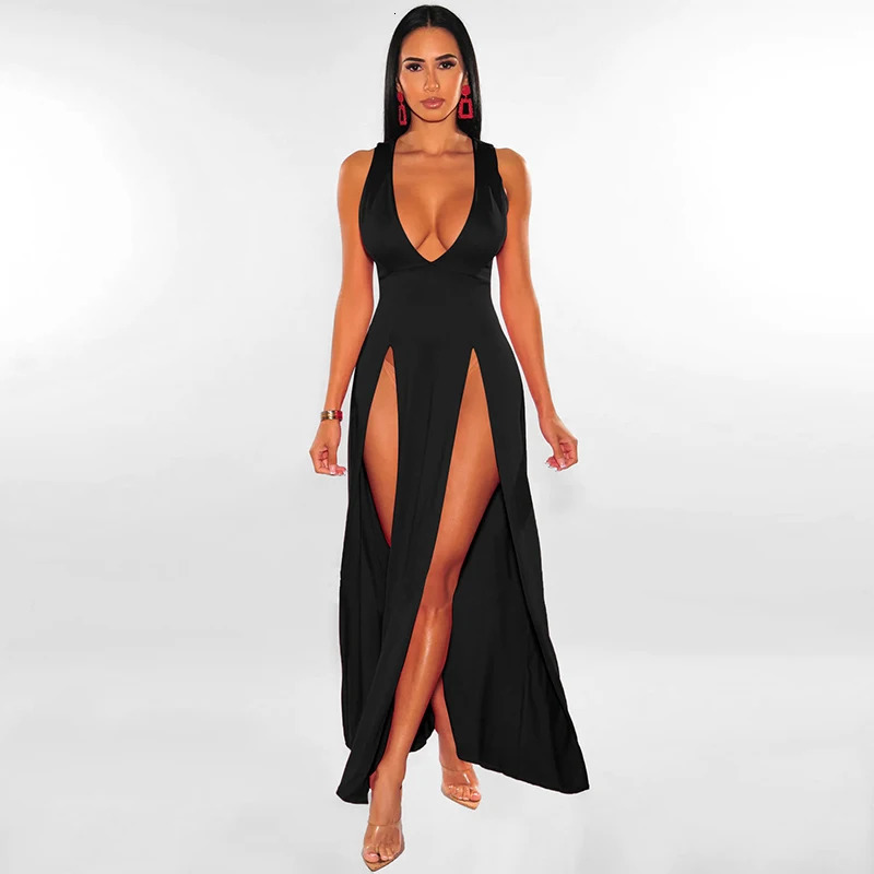 Sexy Woman Club Dress Backless Sleeveless Deep VNeck High Waist Slit Maxi Birthday Midnight Party Elegant Women 240615