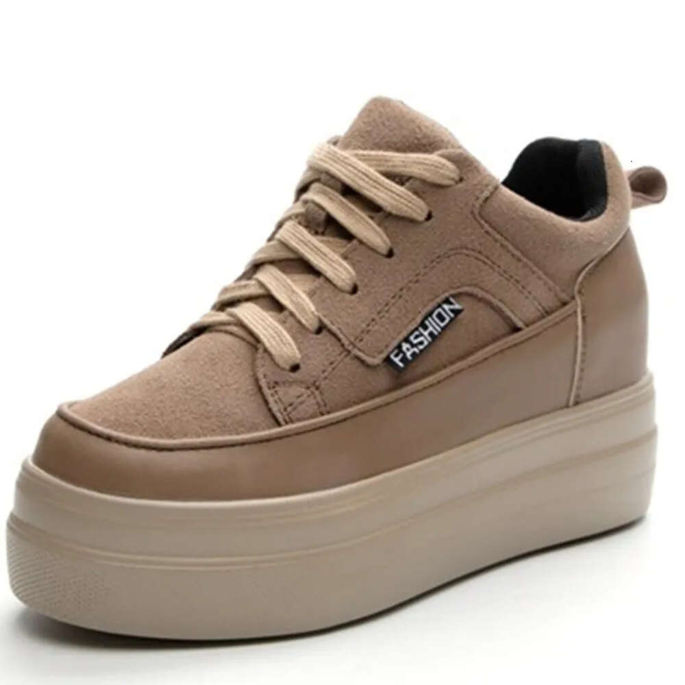 8Cm Genuine Leather Cow Suede Platform Wedge Women Fashion Chunky Sneakers Spring Autumn Casual Females Hidden Heels Shoes