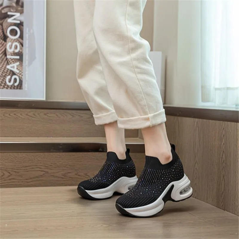 8CM Hidden Heels Platform Sneakers Women Breathable Air Mesh Wedge Sock Shoes Woman Spring Casual Shoes Zapatos De Mujer 240615
