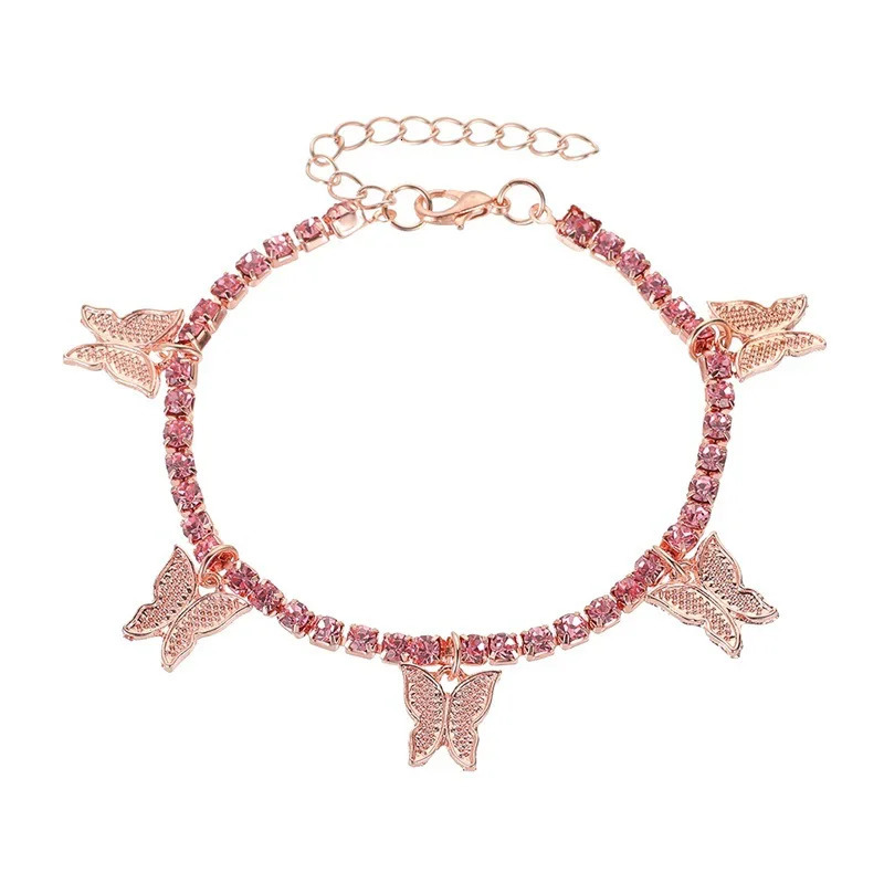 Crystal Butterfly Anklet For Women Foot Jewelry Summer Beach Barefoot Bracelet Ankle On Leg Strap Bohemian Jewelry Accessories 240601