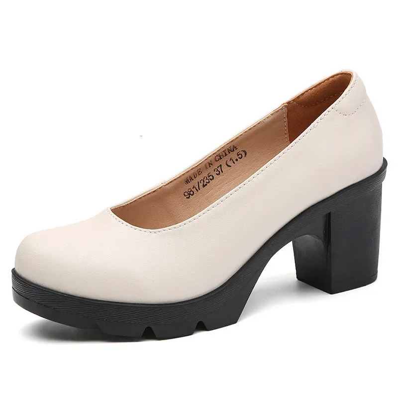 Plus Size 34-43 Round Block Heels Pumps Women Shoes Spring Shallow Med Heel Black Formal Dress Shoes Elegant Office Shoe 240615
