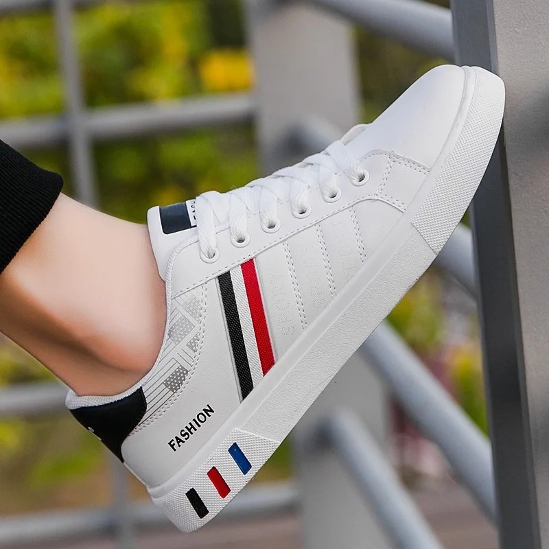 Men Korean Trend Fashion Lace Up All-match PU Leather Casual Comfortable Walking Board Shoes Chaussure Blanche 240615