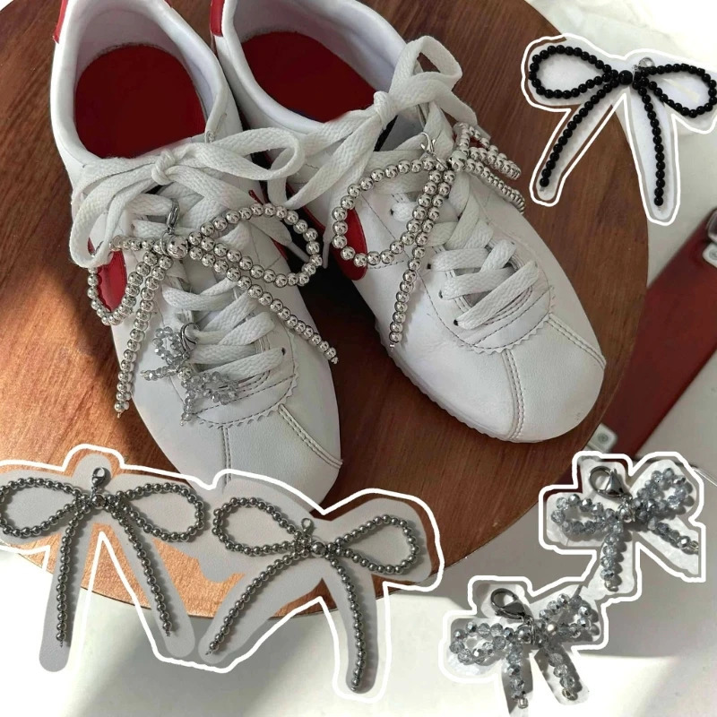 2Pcs Elegant Butterfly Shoe Decoration Bag Keychain Pendant Bowknot Beaded Shoe Buckle Ornament Phone Charm for Party Daily Wear 240615