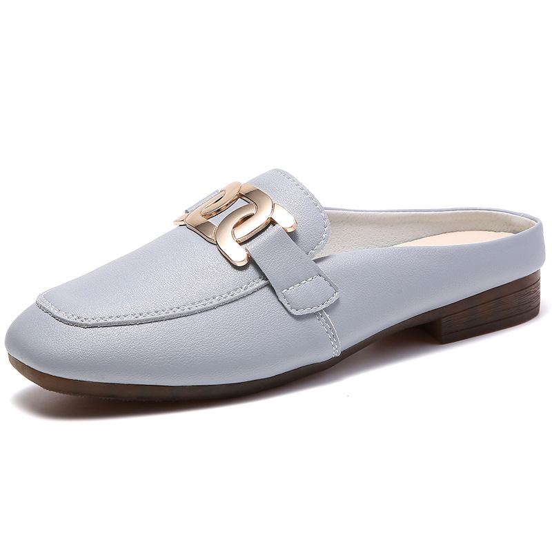 Boken semi-drag leather beef tendon soft sole flat Mles Bao head slipper loafers women dh910320090