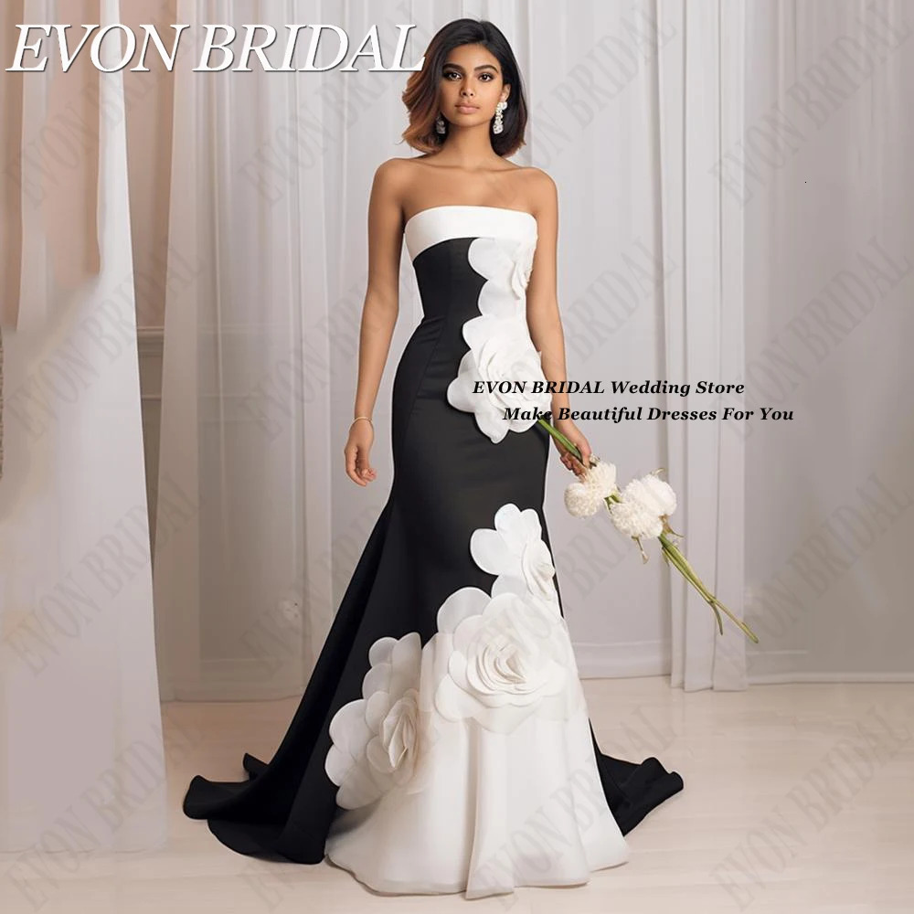 EVON BRIDAL Black And White Flowers Celebrity Dresses Mermaid Contrast Color vestidos de formal Evening Gown Custom 240615