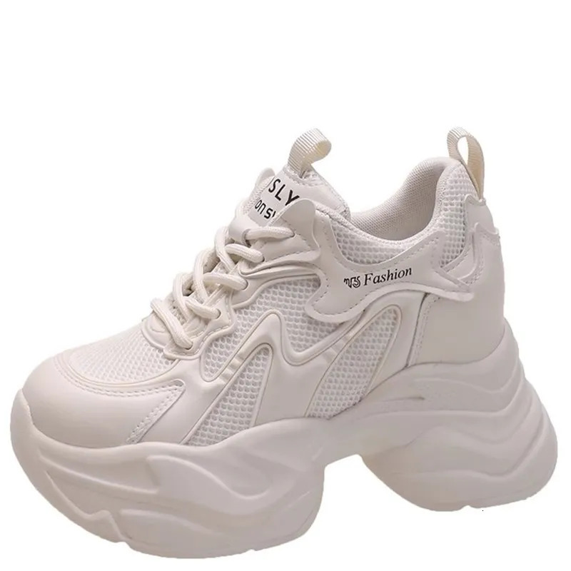 10cm Chunky Sneakers Women Autumn Hidden Heel Platform Sports Dad Shoes Woman Lace Up Breathable Mesh Casual Shoes 240615