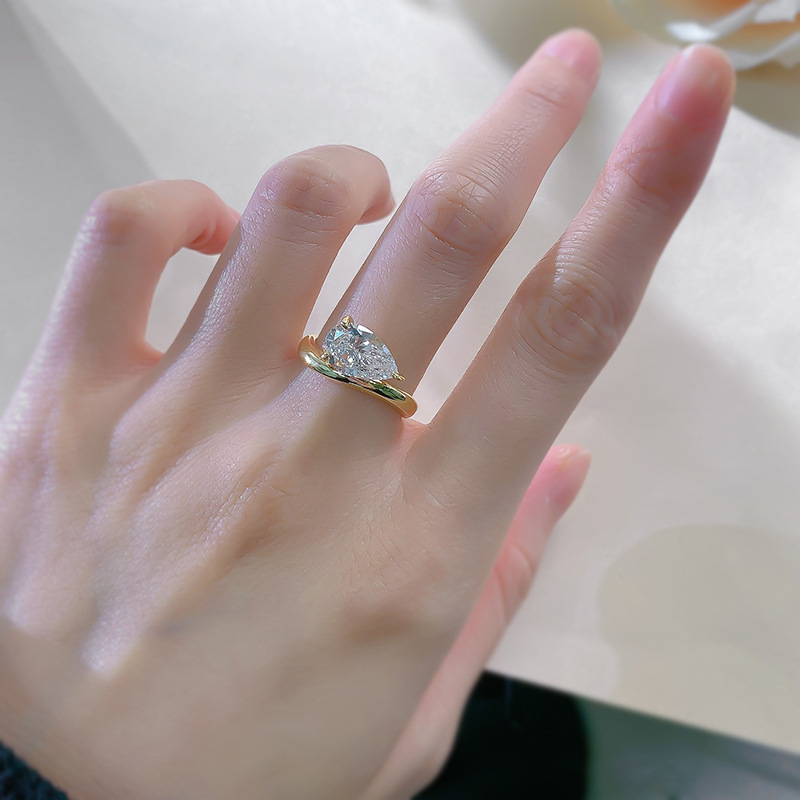 Water Drop Moissanite Dia Ring | Real Sterg Sier Gold Filled Solitaire Engagement Band
