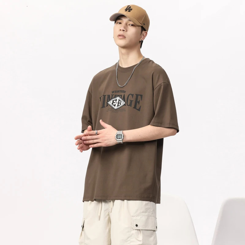 Street highend American Korean loose cotton mens Tshirt combed washed printed casual round neck short sleeve 240601