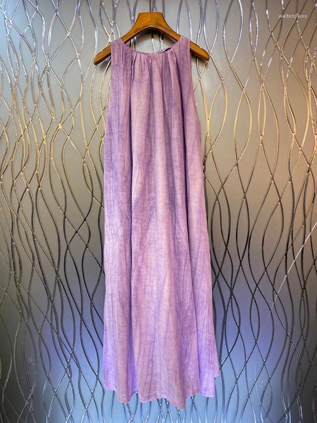 Casual Dresses 2024 Women Fashion Sleeveless Round Neck Straight Loose Long Dress 0829