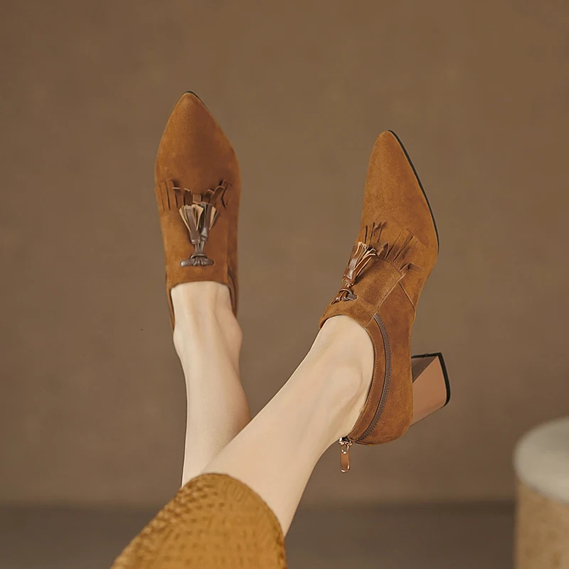 Spring Women Shoes Pointed Toe Chunky Heel Women Pumps Sheep Suede High Heels Belt Buckle Shoes for Women zapatos de mujer 240615
