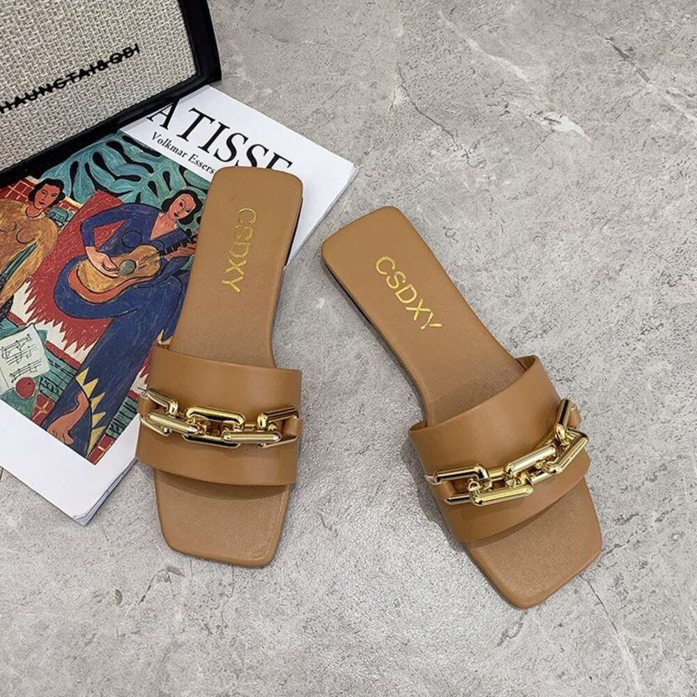 Women Slippers Vacation Casual Women's Outer Fashion All-match Net Celebrity Flat-bottomed European and American Lazy Sandals