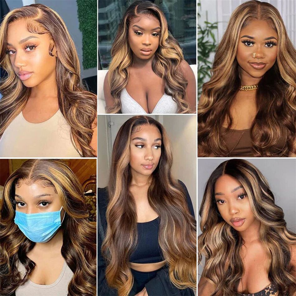 HD 13x6 Highlight Wig Human Hair Honey Blonde Colored Lace Front Human Hair Wigs for Women Body Wave 360 Full Lace Frontal Wigs Dmfpk