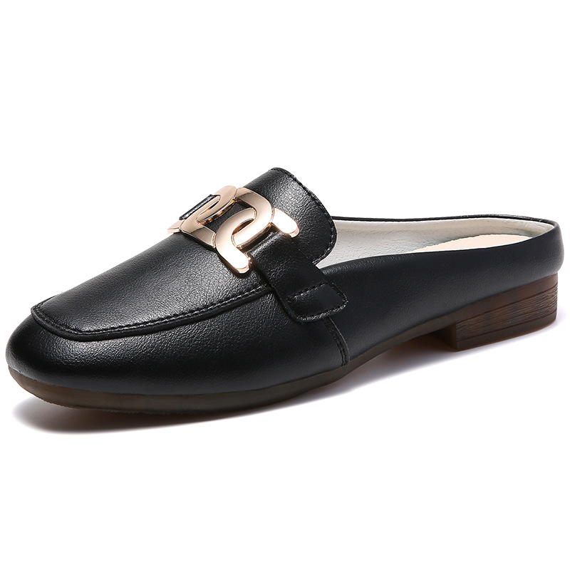 Boken semi-drag leather beef tendon soft sole flat Mles Bao head slipper loafers women dh910320090