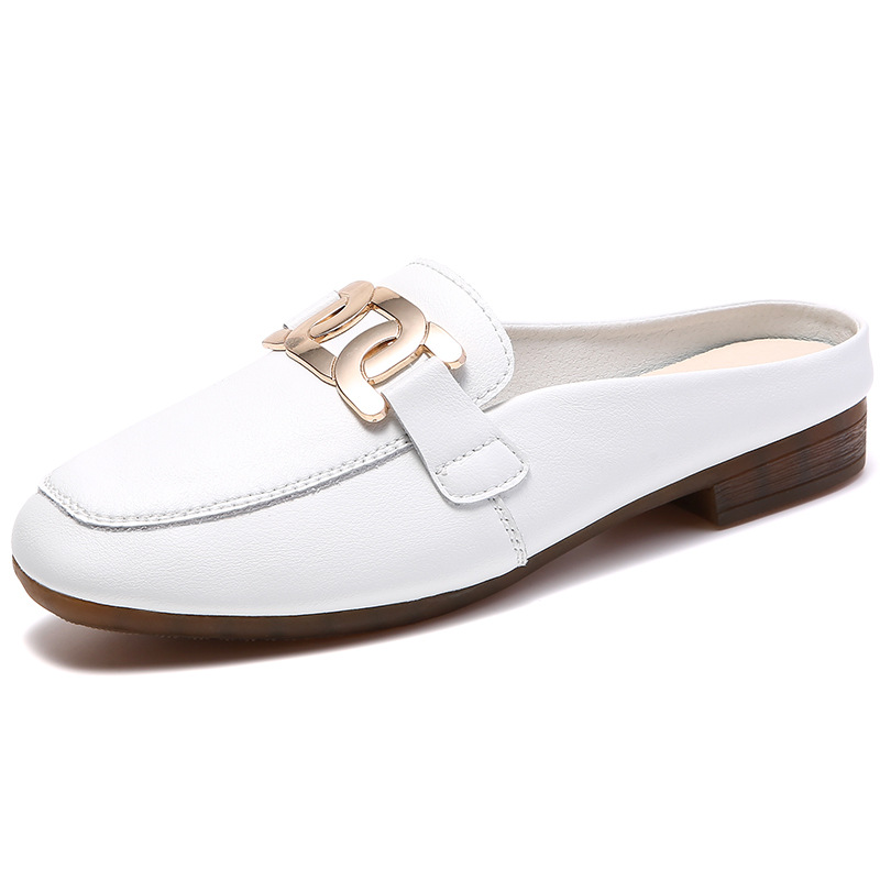 Boken semi-drag leather beef tendon soft sole flat Mles Bao head slipper loafers women dh910320090