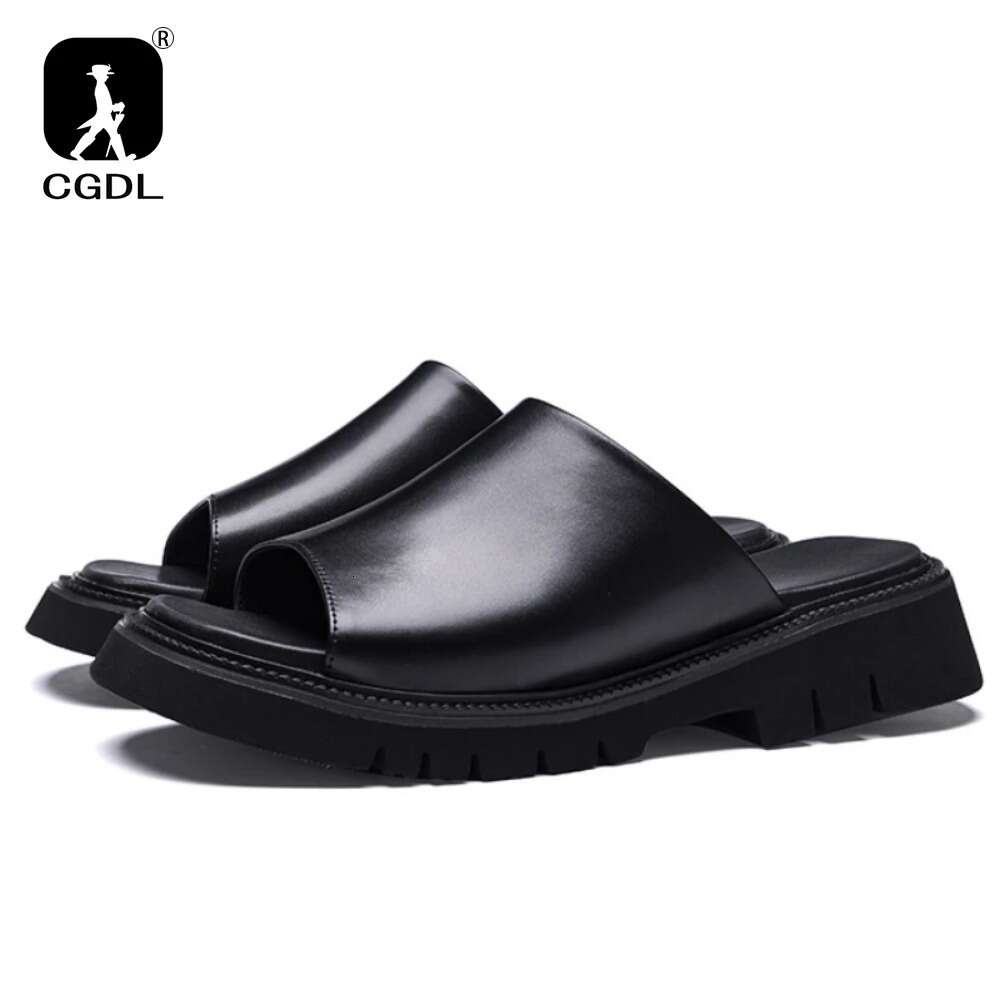 Real Mens Platform 4Cm High Heels Genuine Leather Quality Brand Handmade Outdoor Business Slippers Shoes
