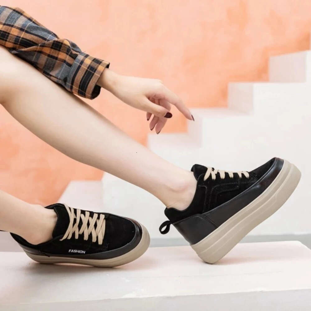 8Cm Genuine Leather Cow Suede Platform Wedge Women Fashion Chunky Sneakers Spring Autumn Casual Females Hidden Heels Shoes
