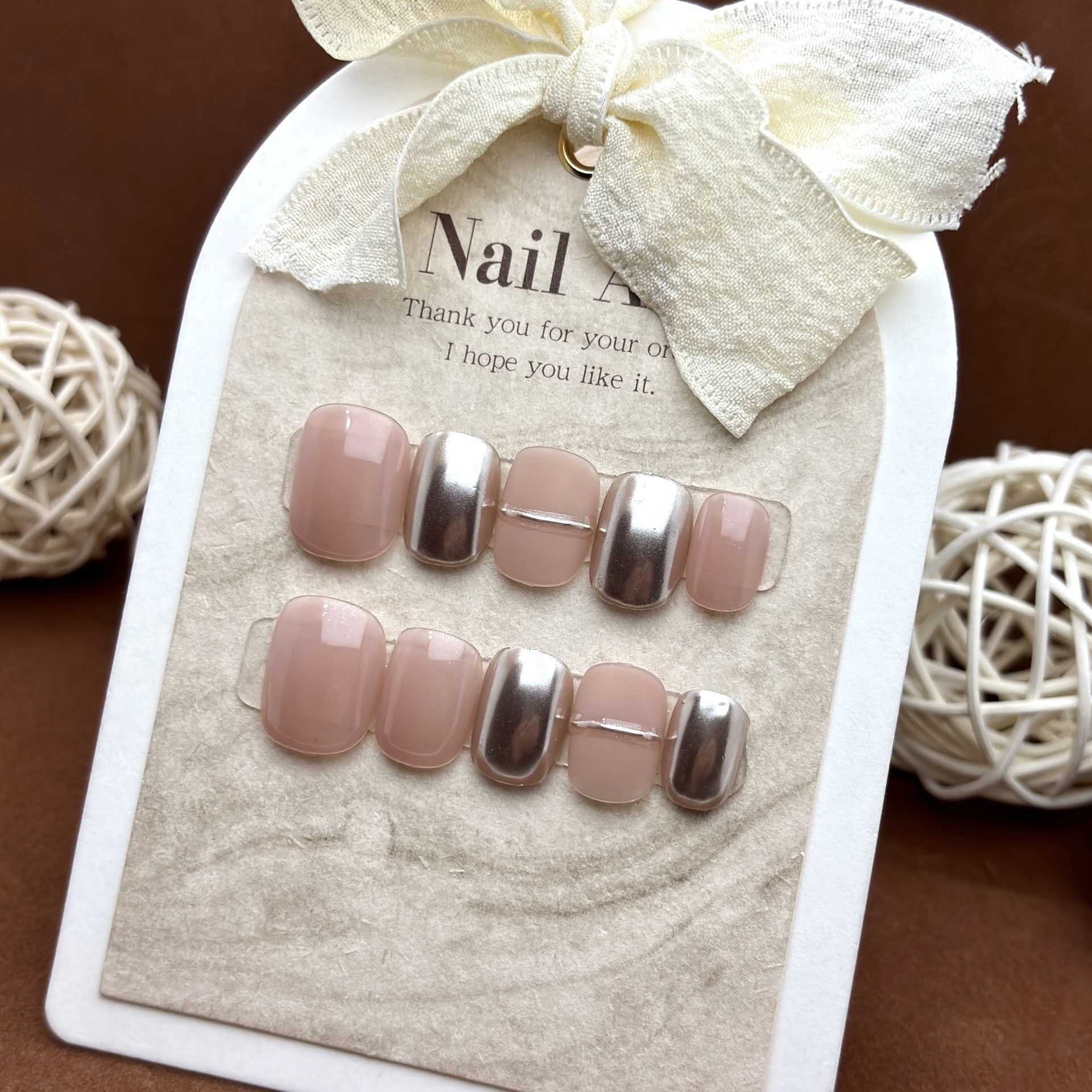 Colorful False Nails Magic Mirror Pink Color Contrasting Wearable Nail Patch Internet Red Simple and Whitening Pure Handmade Wearable Nail Shop Finish