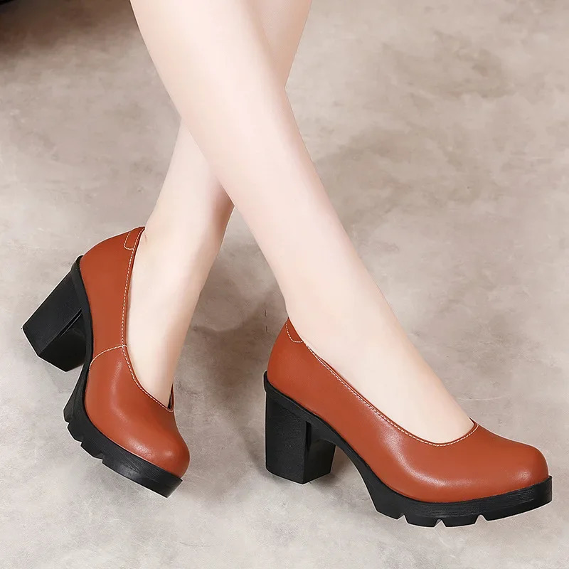 Plus Size 34-43 Round Block Heels Pumps Women Shoes Spring Shallow Med Heel Black Formal Dress Shoes Elegant Office Shoe 240615
