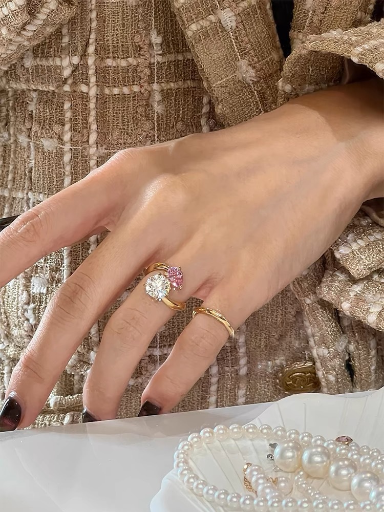 2024 Sweet Cute Ins Top Sell Wedding Rings: Gold Plated Water Drop Zircon 5A Adjustable Ring for Women