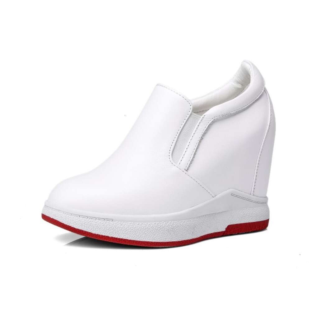 Genuine Leather Casual 7Cm Platform Hidden Wedge Fashion Sneakers Spring Autumn Women White Vulcanized Shoes