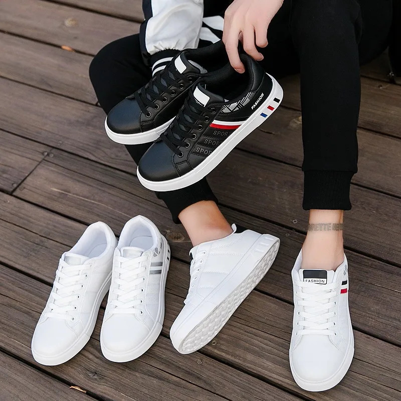 Men Korean Trend Fashion Lace Up All-match PU Leather Casual Comfortable Walking Board Shoes Chaussure Blanche 240615