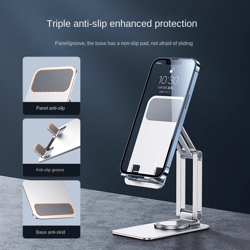 rotating Metal mobile phone holder Aluminum alloy folding desktop mobile phone holder Lazy tablet live broadcast bracket Wholesale