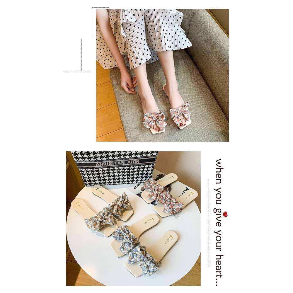 2023 New Slides Women Outdoor Summer Beach Shoes Fashion Brand Slip-on Woman Slippers Female Bowknot Sandals