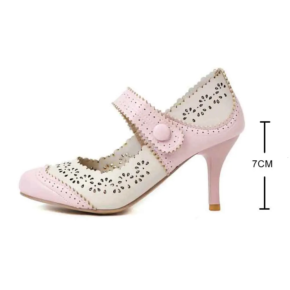 Summer Fashion Thin High Heels Shoes Arrival Retro Fretwork Mary Janes Women Pumps Sweet Shallow Date Pumps Sandalias Mujer 240615
