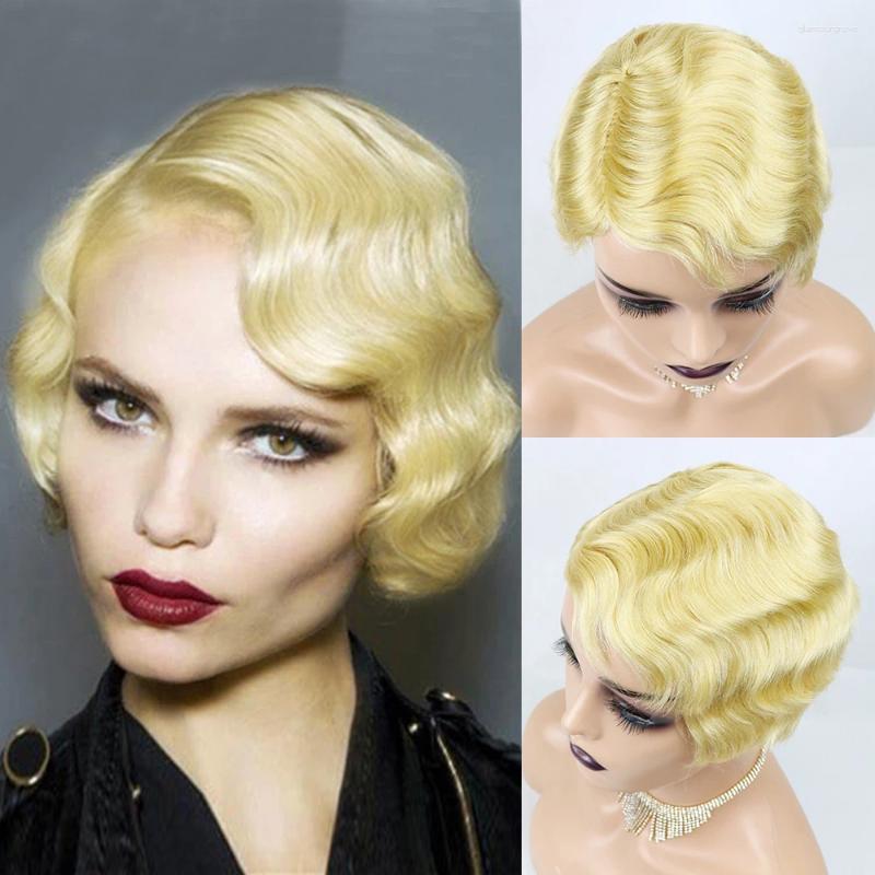 Short Human Hair For Black Women Hine Made Brazilian Finger Wave E Cut Natural Color Glueless 150%