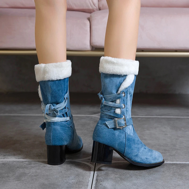 Fashion Women Snow Boots Australia Classic High Quality Denim Warm Women Winter Boots Botas Mujer Plus Size 34-48 Drop 240615