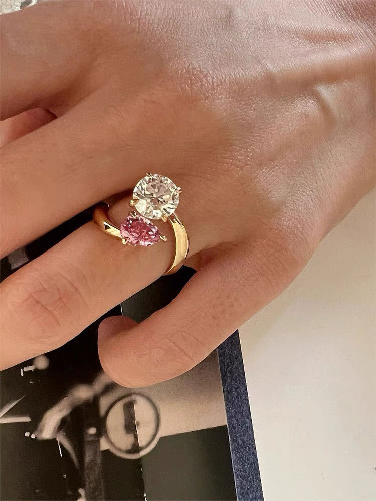 2024 Sweet Cute Ins Top Sell Wedding Rings: Gold Plated Water Drop Zircon 5A Adjustable Ring for Women