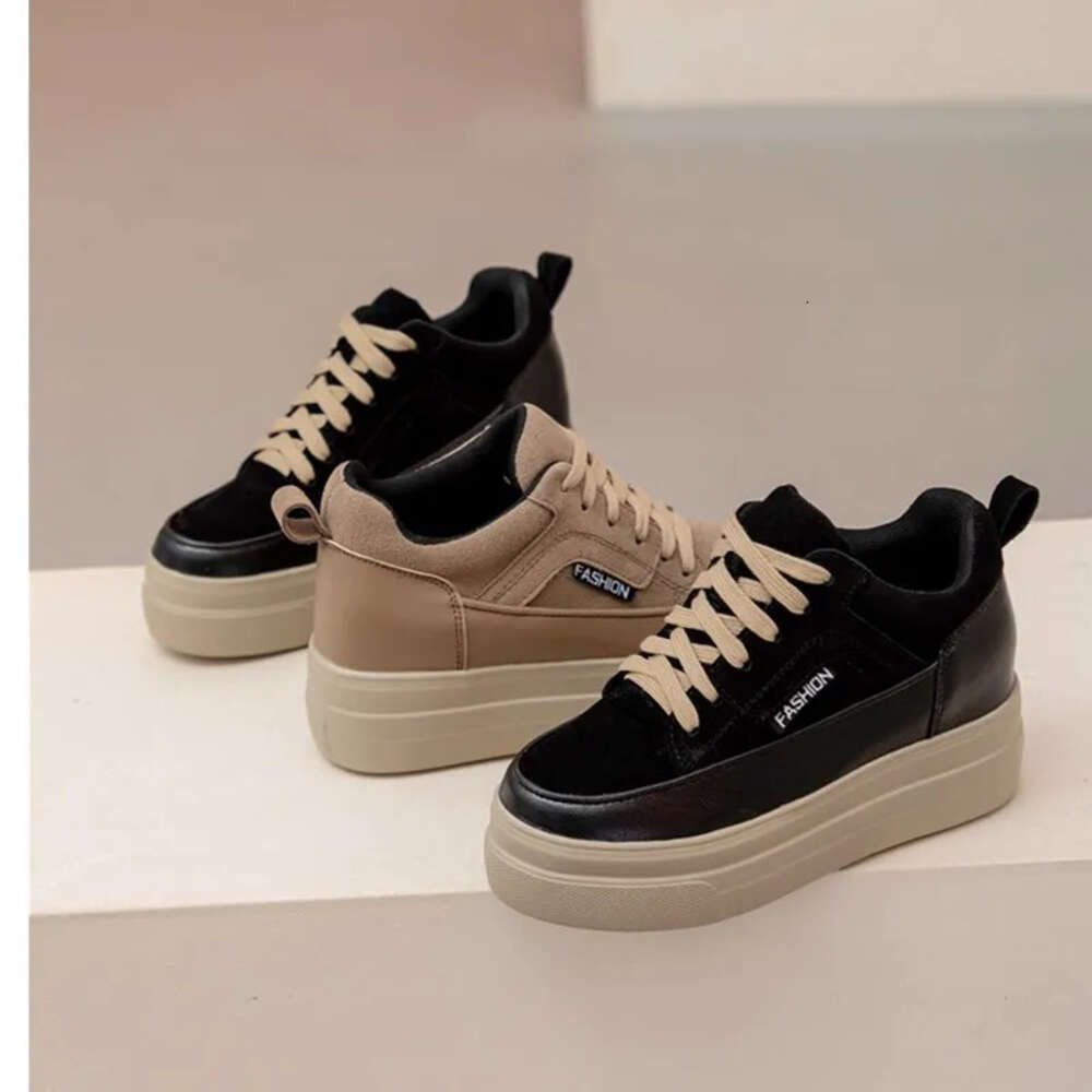 8Cm Genuine Leather Cow Suede Platform Wedge Women Fashion Chunky Sneakers Spring Autumn Casual Females Hidden Heels Shoes