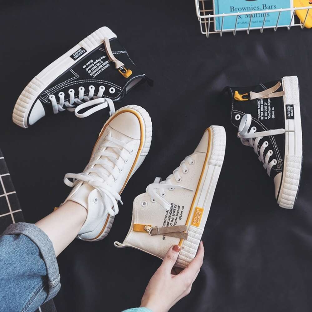 2024 New High Top Women's Canvas Shoes Comfortable Fashionable Casual Platform with Lacing Breathable and Hot Selling