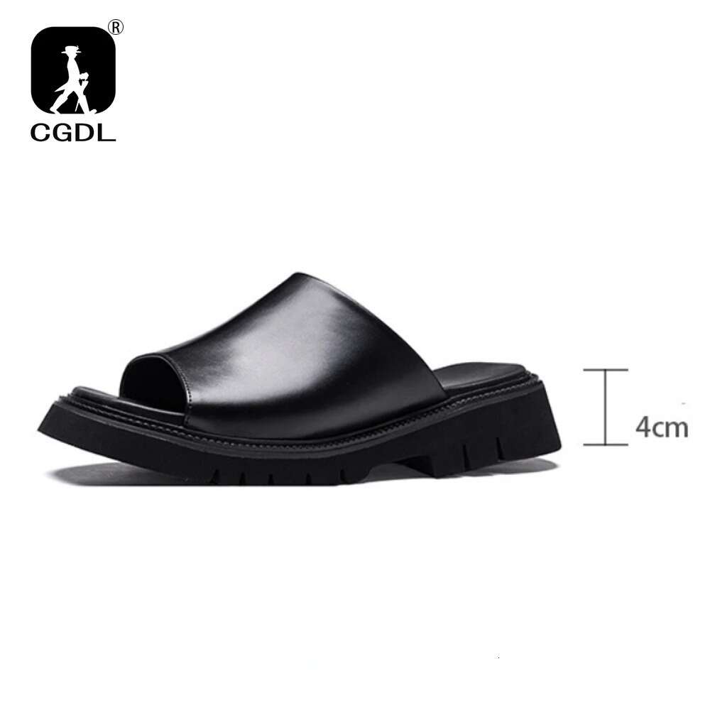 Real Mens Platform 4Cm High Heels Genuine Leather Quality Brand Handmade Outdoor Business Slippers Shoes