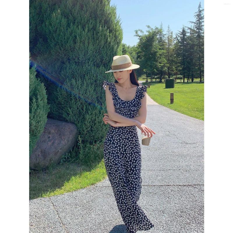 Casual Dresses Pretty 2024 Ruffled Collar Women Fashion Daisy-print Dating Long Dress