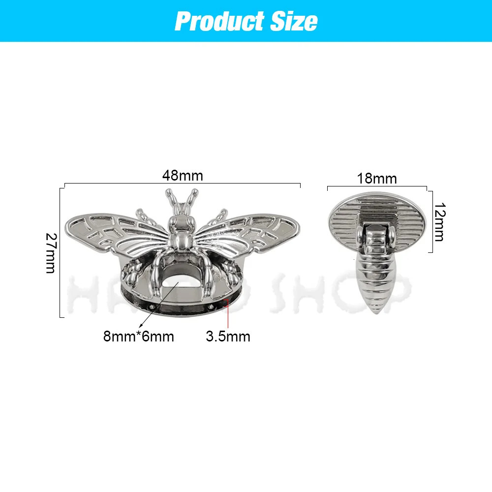 1P Metal Bee Shape Turn Lock Retro Fashion Bag Clasp Hardware for LeatherCraft Bag Handbag Purse DIY Accessories 240615