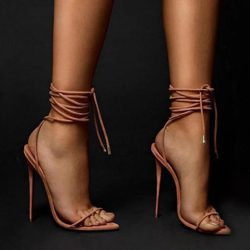 Spring and summer ankle straps strap large sandals with banquet dress stiletto pointed toe sexy custom womens single shoes 240615